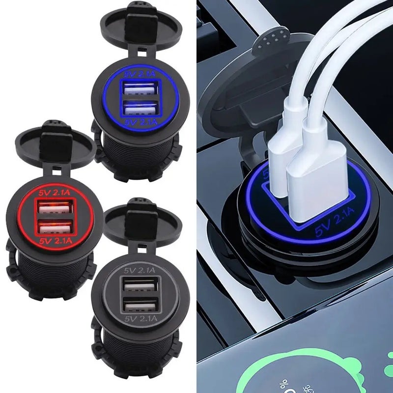 Bluejw 12V/24V Car Cigarette Lighter Socket with Dual 2.1A USB Charger, LED Power Outlet Adapter for Automobile, Boat, Marine, RV, Bus - Image 3